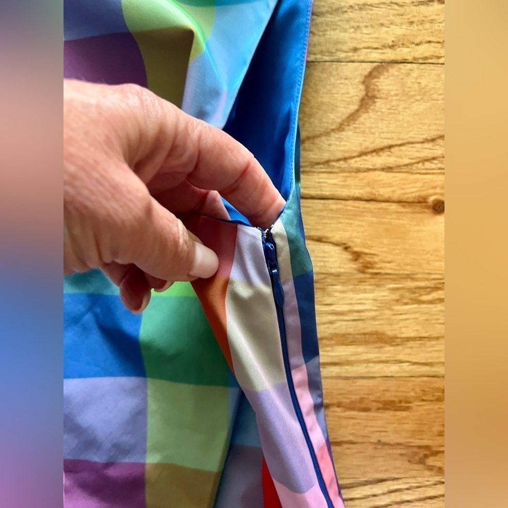 ♠️Kate Spade Madras Taffeta Shift Dress, Blue Multi-Color. Small. EUC - Picture 4 of 10